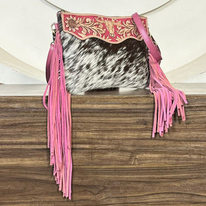 Nuevo Bolso de Cuero Genuino de Vaca con Flecos, Diseño Floral y de Toro, Hecho a Mano, de Primera Calidad, para Mujer - Product Image 5