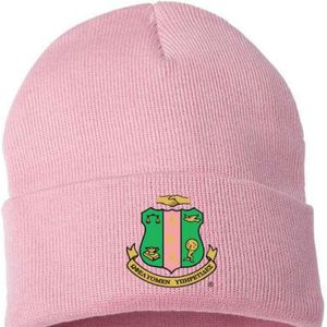 Gorro de Punto Rosa Claro AKA Shield, Gorro de Invierno Bordado, Gorro Elástico Suave con Diseño de Calavera de Hermandad Griega para Mujer, para Clima Frío - Product Image 4
