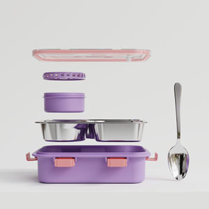 Boîte à lunch en acier inoxydable pour enfants, 3 compartiments, anti-fuite, boîte bento, conteneur de stockage alimentaire, boîte à lunch portable, boîte à lunch pour le bureau - Product Image 4