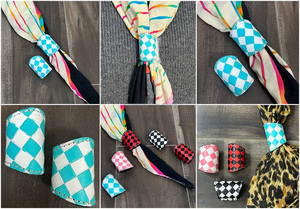 Handcrafted Tooled Genuine Leather Scarf Slide <b>Bandana</b> Ring Western Checker Pattern Cuff Secure Holder for Scarves & Bandanas - Product Image 3