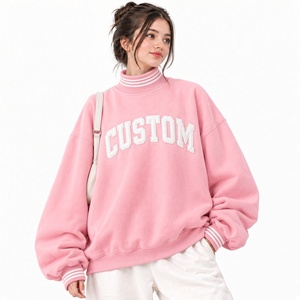 Sudadera rosa oversize de cuello alto para mujer, con hombros caídos, manga larga, de punto, con letras en la parte delantera, informal, para otoño. - Product Image 1