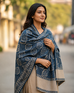 Blue Raising Digital Print Floral Breathable Quick Dry Lightweight Viscose Long Shawl Scarf Fringe Border Traditional <b>Wrap</b> - Product Image 6