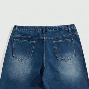 Shorts en jean personnalisés avec logo, style décontracté, délavage foncé, poches plaquées, coupe ample pour hommes - Product Image 6