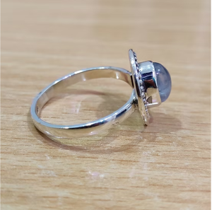 Anillo de Plata de Ley 925 Oxidada con Piedra Lunar Natural, Estilo Antiguo, Marco Circular Texturizado, Joyería - Product Image 3