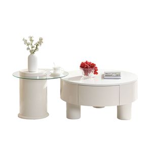 Set di 2 tavolini rotondi impilabili con cassetto portaoggetti per l'arredamento del soggiorno - Product Image 4
