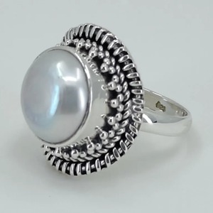 Bague en argent sterling fait main avec perle naturelle ronde sertie clos, bijou bohème, cadeau pierre de naissance de juin - Product Image 6