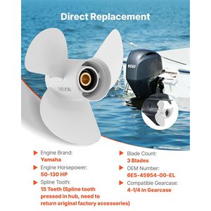 Elica Fuoribordo in Alluminio OEM Aggiornata a 15 Denti, Compatibile con Motori Yamaha 50-130 HP, per Ingranaggio da 4-1/4 Pollici - Product Image 2