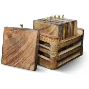 Standing Wooden <b>Coaster</b> <b>Set</b> <b>with</b> <b>Holder</b> | Handcrafted Square Drink Mats | Elegant Table Decor - Product Image 3