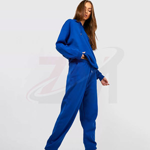 Conjunto Deportivo Azul para Mujer, Sudadera con Capucha de Manga Larga, Pantalones Jogger, Color Sólido, Corte Holgado Informal, Ropa de Primavera - Product Image 5
