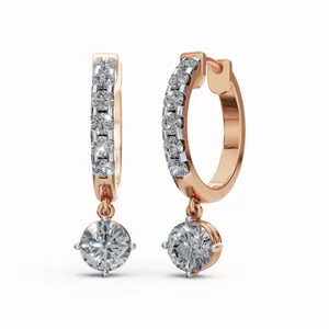 Aros Redondos Brillantes con Diamantes Creados en Laboratorio en Oro Rosa de 18K, 14 Piezas de Diamantes con Certificado IGI para Mujer - Product Image 1