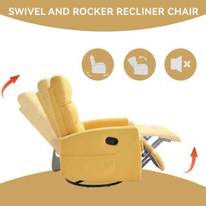 Manual <b>Recliner</b> Chair with Rocker and Swivel Yellow Fabric for Living Room Perfect Comfor - Product Image 6