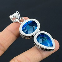 Pendentif en topaze bleue, fait main, en argent sterling, ovale, pierre précieuse en forme de poire, bijoux bohèmes