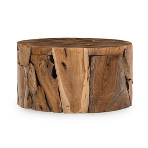 Vintage <b>Rustic</b> Round <b>Coffee</b> <b>Table</b> with Teak Top and Wood Frame Handcrafted Home Furniture for Living Room - Product Image 2