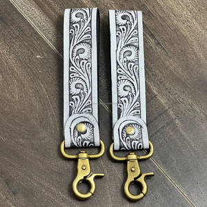 Porte-clés de poignet haut de gamme en cuir véritable gravé, motif floral western, personnalisé, cadeau Super Septembre - Product Image 5