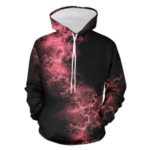 Sweat-shirt à capuche pour homme, noir, imprimé éclairs rouges, manches régulières, tricoté, style automne - Product Image 1