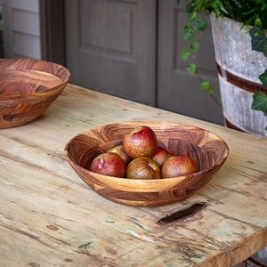 Bol de service décoratif en bois écologique, pour salade, fruits, pain, pâtes - Qualité alimentaire - Cuisine - Table à manger - Bois naturel - Fait main - Classique - Product Image 6