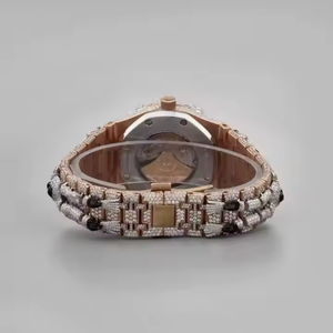 Reloj Pragalbh de Dos Tonos en Oro Rosa, Completamente Adornado con Moissanita, Cuarzo, Estilo Hip-Hop, Ligero, de Lujo, 40mm 20mm, Cristal y Acero Inoxidable - Product Image 3