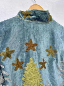 เสื้อแจ็คเก็ตกำมะหยี่สีฟ้าอ่อนปักลายซูซานี ดีไซน์ลายสัตว์ แขนยาว คอตั้ง สไตล์โบฮีเมียน เสื้อคลุมสำหรับผู้หญิงช่วงฤดูใบไม้ร่วง - Product Image 3