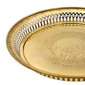 Bandeja de latón de estilo tailandés elegante de 12 ", bordes recortados intrincados, patrones clásicos para hotel de lujo, cena fina, regalo de recuerdo ceremonial - Product Image 2