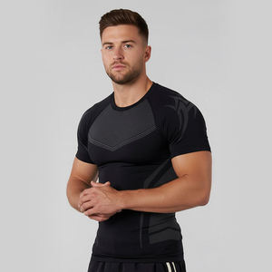 Men's Navy Blue Full Sleeve Collarless Compression <b>Shirt</b> High Elasticity Polyester Knitted Quick Dry Sporty Fit Summer Wear - Product Image 3