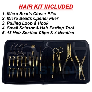 Kit d'outils d'extension capillaire doré en acier inoxydable, comprenant un ouvre-perles micro de 7 pouces, une pince de pose, un outil de séparation à crochet et boucle, et un ciseau d'installation - Product Image 2