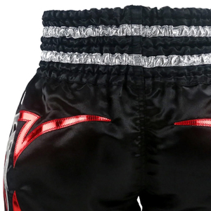 GRACE COLLECTION Pantalones Cortos Negros de Artes Marciales Mixtas para Mujer, Corte Regular, Diseño con Letras Tailandesas, Detalles en Rojo y Dorado, Poliéster y Nailon Elásticos - Product Image 3