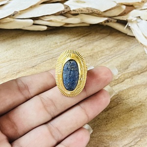 New Arrival <b>Lapis</b> <b>Lazuli</b> <b>Rings</b> Tribal Sunburst Bands Boho Brass Jewelry For Women Gold Plated Vintage Statement <b>Rings</b> Wholesale - Product Image 2