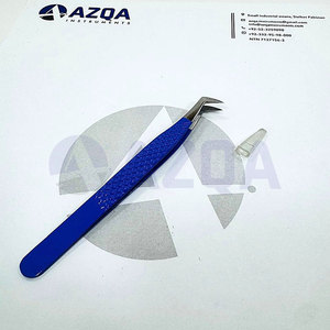 Pince à épiler professionnelle en acier inoxydable pour extensions de cils, avec embout en fibre et poignée diamantée bleue pour la préhension des cils - Product Image 5