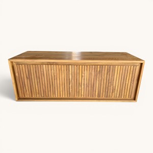 Mueble de Baño Moderno de Madera de Teca Sólida con Listones, Mueble de Baño de Lujo para Hotel, Montado en la Pared, con Listones Tipo Louvre y Puertas Dobles - Product Image 4