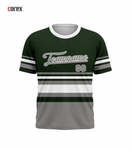 Camiseta Formal Corex Verde Gris de Manga Corta, Tejido Sólido, con Estampado del Nombre del Equipo, Cuello Redondo, Corte Regular - Product Image 1