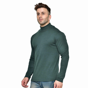 Pull col roulé pour homme, vert foncé, col haut, manches longues, tricoté, style pull-over, couleur unie, manches classiques, pour l'automne - Product Image 3