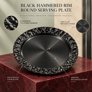 Assiette de service ronde à bord martelé noir avec centre en métal brossé | Plateau moderne texturé pour des dîners de luxe et élégants - Product Image 5