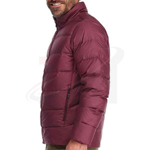 Veste matelassée bordeaux pour homme, col rond, fermeture éclair, coupe-vent, décontractée, hiver, coupe classique, couleur unie - Product Image 2