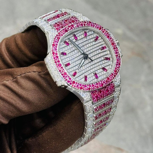 Montre de luxe en alliage de 40 mm avec mouvement à quartz, sertie de diamants Moissanite DEF de laboratoire de haute qualité, style Hip Hop, couleur incolore - Product Image 4