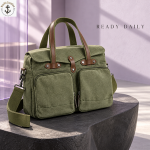 Vintage Canvas <b>Crossbody</b> <b>Bag</b> for <b>Men</b> Large Capacity | Messenger Shoulder <b>Bag</b> with Front Pockets Carry Handles Adjustable Straps - Product Image 2
