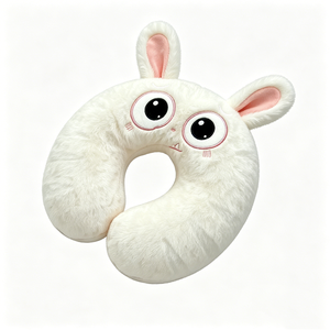 White bunny travel <b>pillow</b>, Animal <b>neck</b> support <b>pillow</b>, Cute bunny <b>neck</b> <b>pillow</b>, Soft plush bunny <b>neck</b> <b>pillow</b> with pink accents - Product Image 1