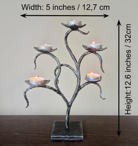 Custom Antique Bronze Iron Tree Branch <b>Tealight</b> <b>Holder</b> Organic Sculptural 5Light Metal Vine Candle Stand for Dining Table - Product Image 4
