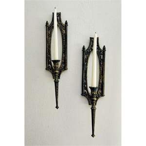 Support mural vintage gothique en métal pour bougies, applique murale dorée antique en filigrane, décoration de luxe pour la maison, bougeoir victorien pour bougies coniques et votives - Product Image 1