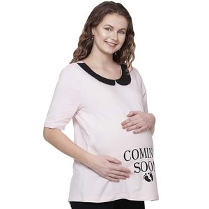 Camiseta de Manga Corta de Jersey de Algodón Rosa Claro para Maternidad, Mujeres Embarazadas, Camiseta Elegante para Embarazo - Product Image 2