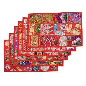 Embroidered Handmade Washable Patchwork <b>Placemats</b> Indian Vintage Design 100% Cotton Farmhouse Dining Table Mats for Home Use - Product Image 2
