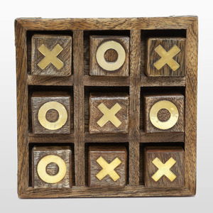 Jeu de Tic Tac Toe en bois avec incrustations en laiton, pièces X et O, design carré, décoration rustique pour la maison, utilisation sur table intérieure - Product Image 6