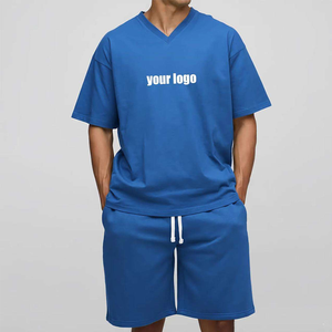 Conjunto de Camisetas de Cuello en V Azules para Hombre, Color Sólido, Tejido de Algodón, Ropa Casual de Verano con Logotipo Estampado en la Parte Delantera, 200 GSM - Product Image 5