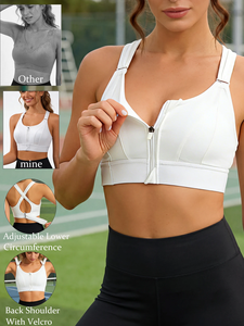 Womens Front Zip Sports Bra White High Impact Adjustable Strap <b>Padded</b> Running Gym Zipper Closure Activewear Custom - Product Image 6