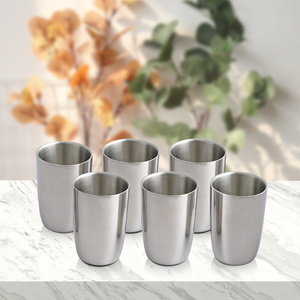 <b>Set</b> of 6 Stainless Steel Double Wall Glass Nikki <b>Tea</b> <b>Cups</b> & <b>Saucers</b> Premium Quality for <b>Tea</b> Lovers - Product Image 1