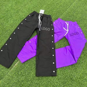 Custom Wide Leg Stacked Pants <b>Polyester</b> <b>Joggers</b> Flare Baggy Nylon Cargo Track Pant With Button Design With High Quality - Product Image 3