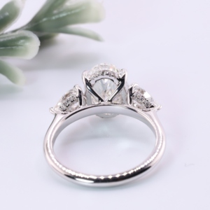 Classic White Gold Oval Cut Lab Grown <b>Diamond</b> Engagement <b>Ring</b> Three Stone Pear Side Accents Custom <b>Ring</b> for Gift & Party - Product Image 4