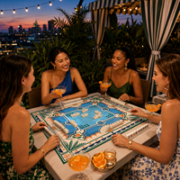 Tapis de Mahjong Américain Personnalisé de 33 Pouces en Néoprène Premium Antidérapant et Réducteur de Bruit, Housse de Table Décorative au Design Tropical Original, OEM ODM