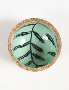 Bol en bois fait main avec intérieur vert, design minimaliste, pour fruits, collations, usage domestique, bol multifonctionnel pour salades avec impression - Product Image 1