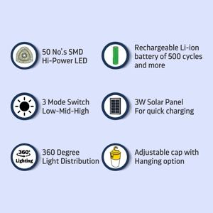 JYOTI Lanterne de camping solaire portable à LED, légère, avec double placement de 4000mAH, éclairage à 360 degrés, interrupteur à 3 modes - Product Image 6