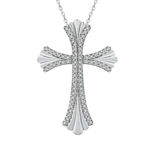 1.07 Ct Round Cut White Natural Diamond Christian <b>Cross</b> Pendant Necklace Sterling Silver Unisex for Wedding & Engagement - Product Image 1